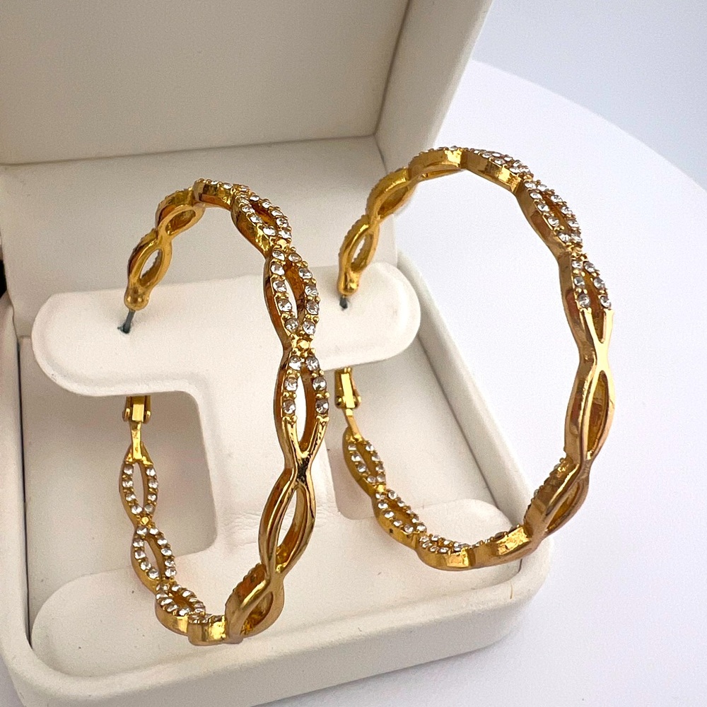 jBloom Sparkling Crystal Twisted Hoop Earrings